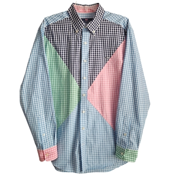 Vineyard Vines Mens Patchwork Slim Fit Whale Shirt Sz Large - Picture 2 of 7